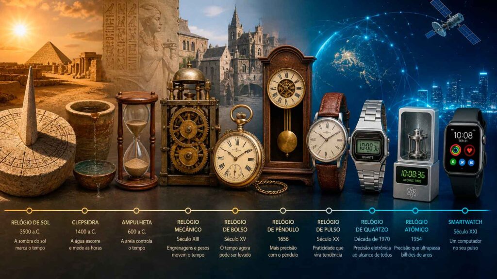 Leia mais sobre o artigo Do Relógio Solar aos Smartwatches, Como a Humanidade Aprendeu a Controlar o Tempo