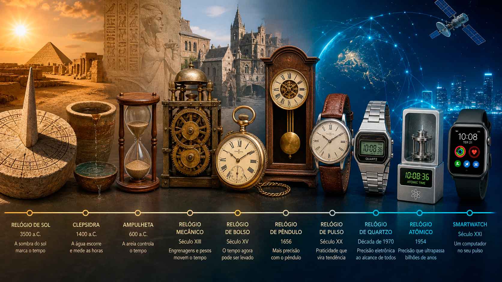 No momento, você está visualizando Do Relógio Solar aos Smartwatches, Como a Humanidade Aprendeu a Controlar o Tempo