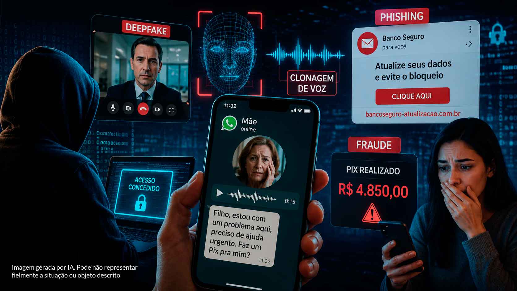 No momento, você está visualizando A Nova Face do Crime: Como a Inteligência Artificial Generativa Está Revolucionando os Golpes Digitais — e Como se Defender